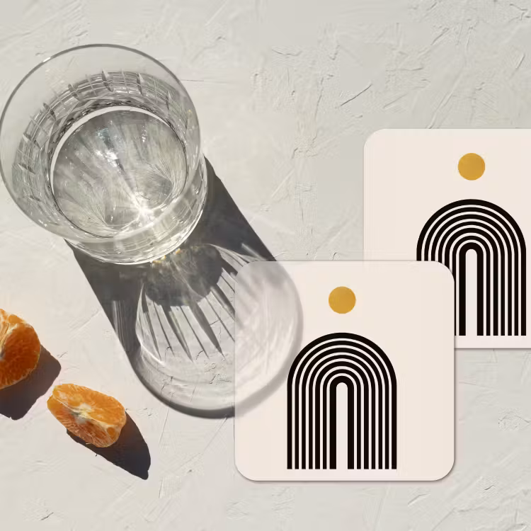 Onderzetter - Minimalistisch - Zwarte boog - Gouden cirkel — 3