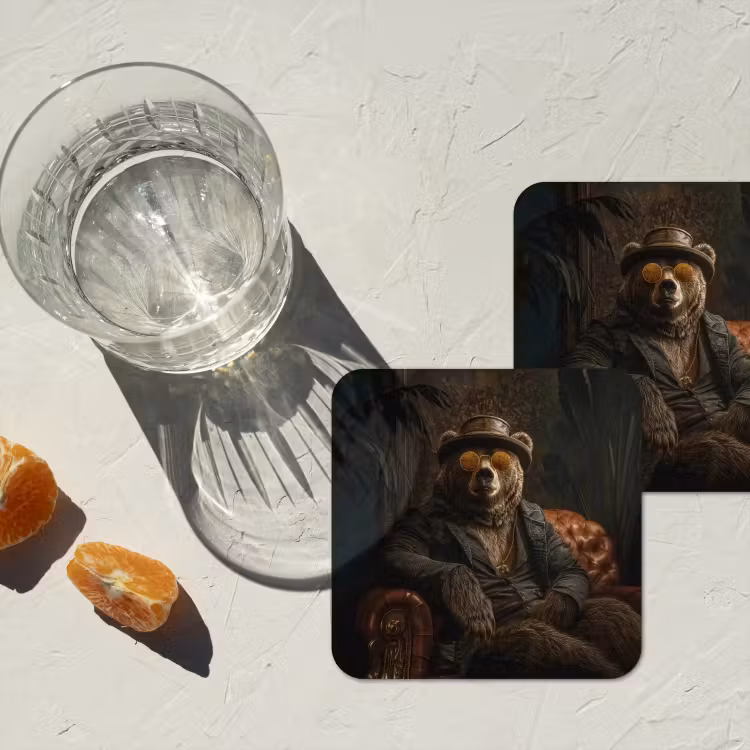 Onderzetter - Beer - Bruin - Pak - Hoed — 3