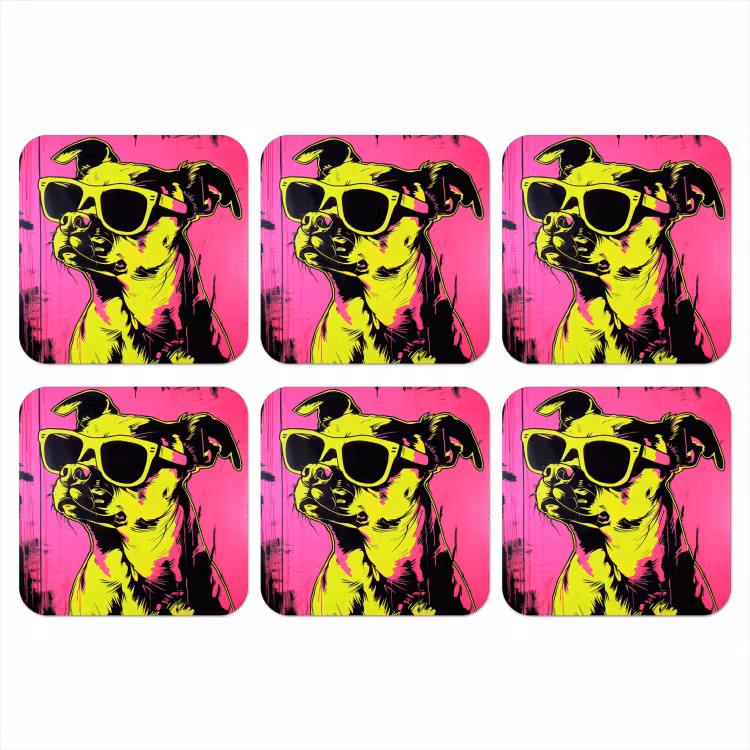 Onderzetter - Hond - Zonnebril - Roze - Art — 1