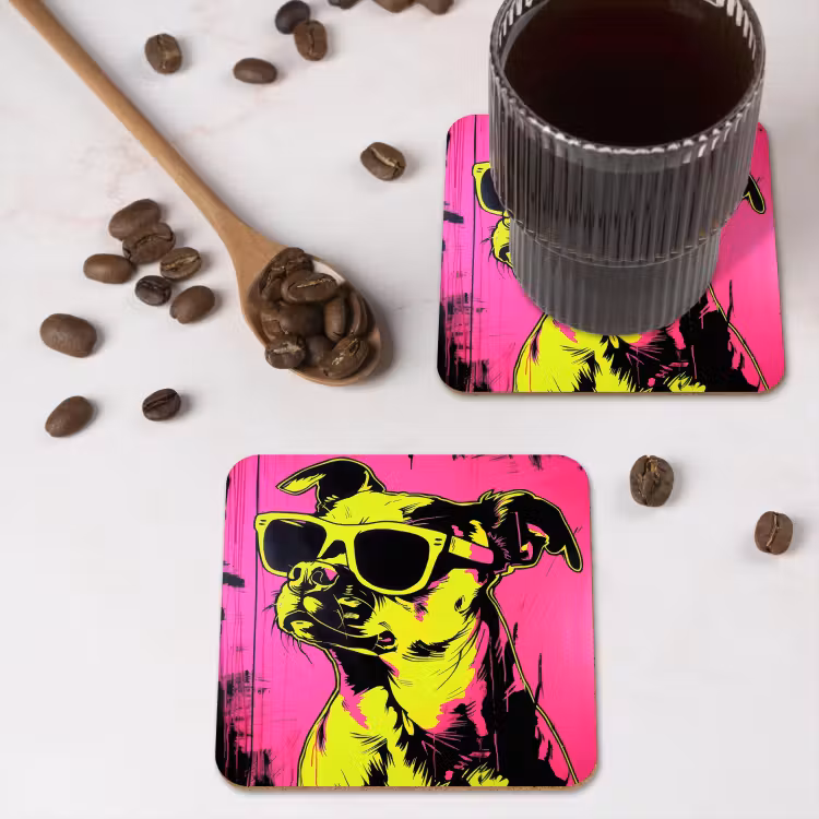 Onderzetter - Hond - Zonnebril - Roze - Art — 4