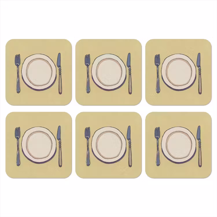 Onderzetter - Illustratie - Bord - Bestek - Beige — 1