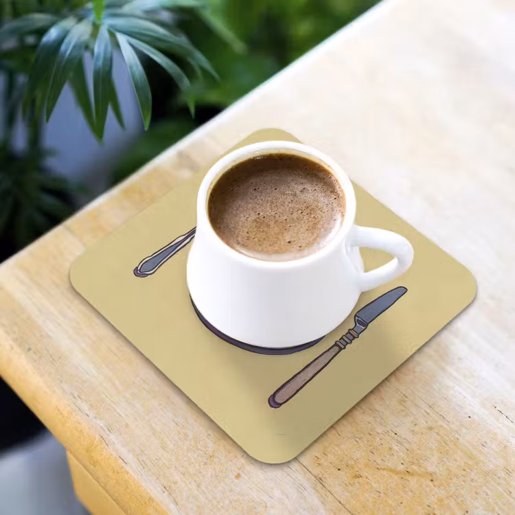 Onderzetter - Illustratie - Bord - Bestek - Beige — 2