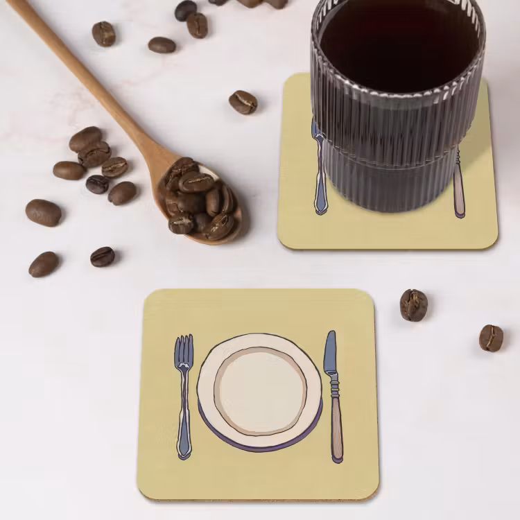 Onderzetter - Illustratie - Bord - Bestek - Beige — 4