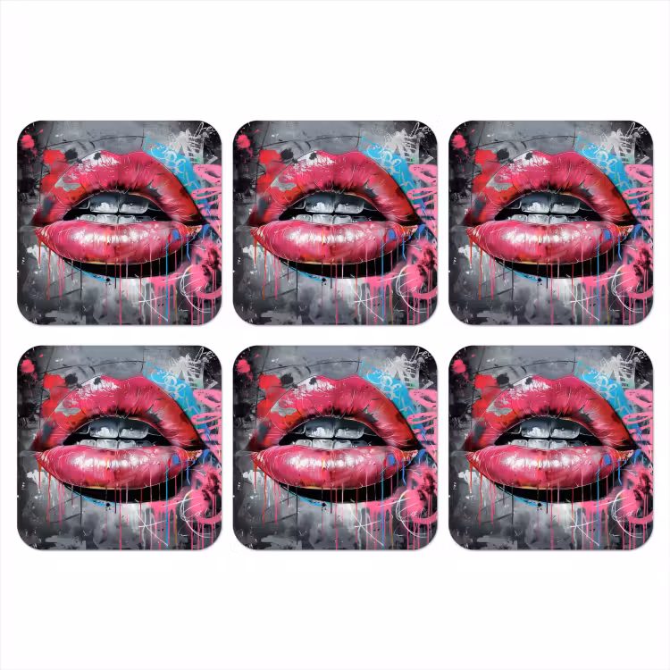 Onderzetter - Lippen - Felroze - Graffiti - Verfstrepen — 1