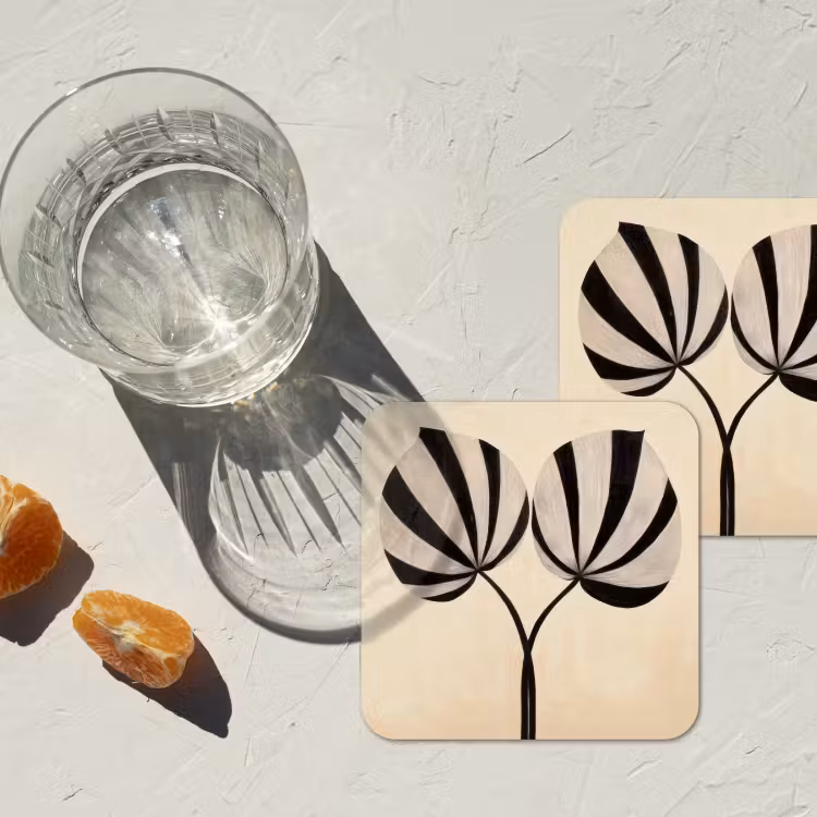 Onderzetter - Bladeren - Gestreept - Stengel - Beige — 3
