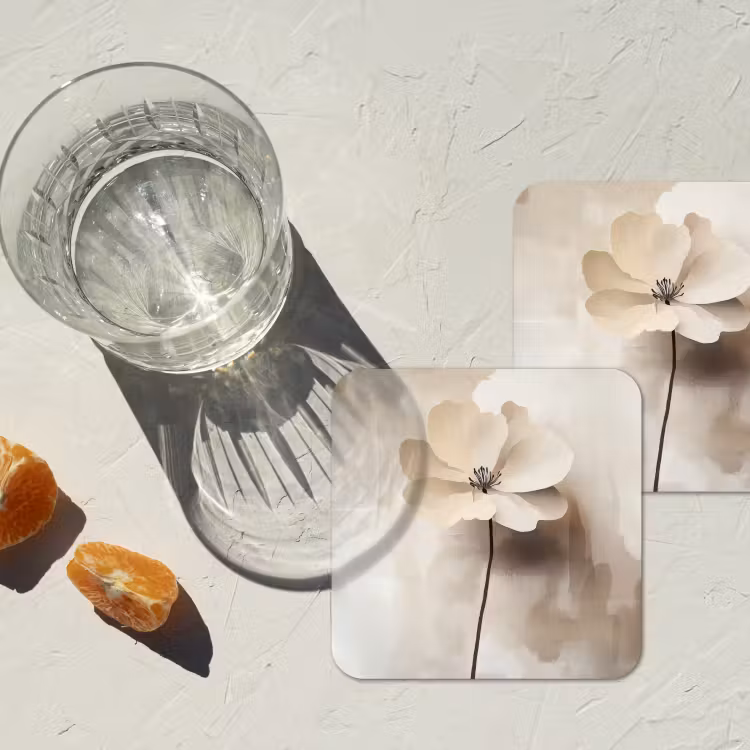 Onderzetter - Bloem - Beige - Verf - Schaduw — 3