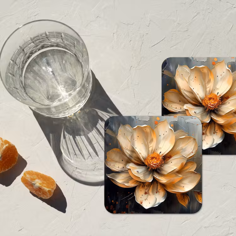 Onderzetter - Bloemen - Goud - Kunst - Zwart - Modern — 3