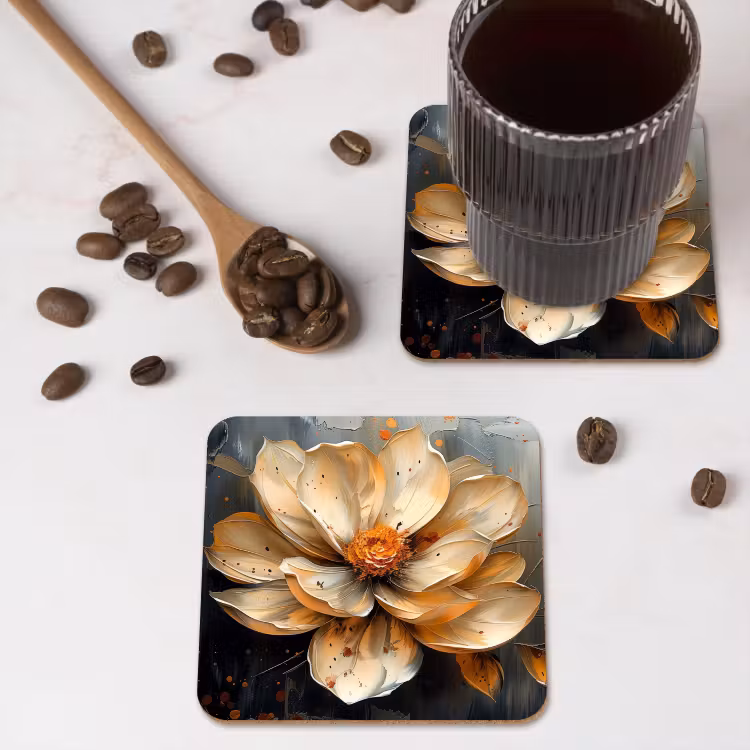 Onderzetter - Bloemen - Goud - Kunst - Zwart - Modern — 4
