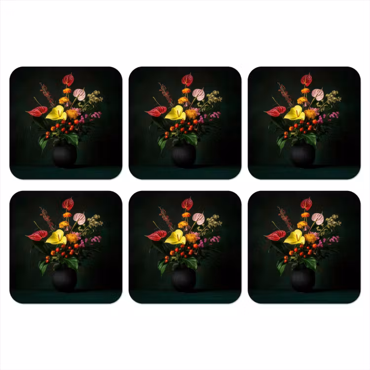 Onderzetter - Bloemen - Vaas - Zwart — 1