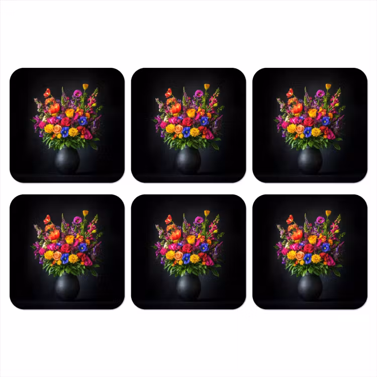 Onderzetter - Felgekleurd - Bloemen - Vaas — 1
