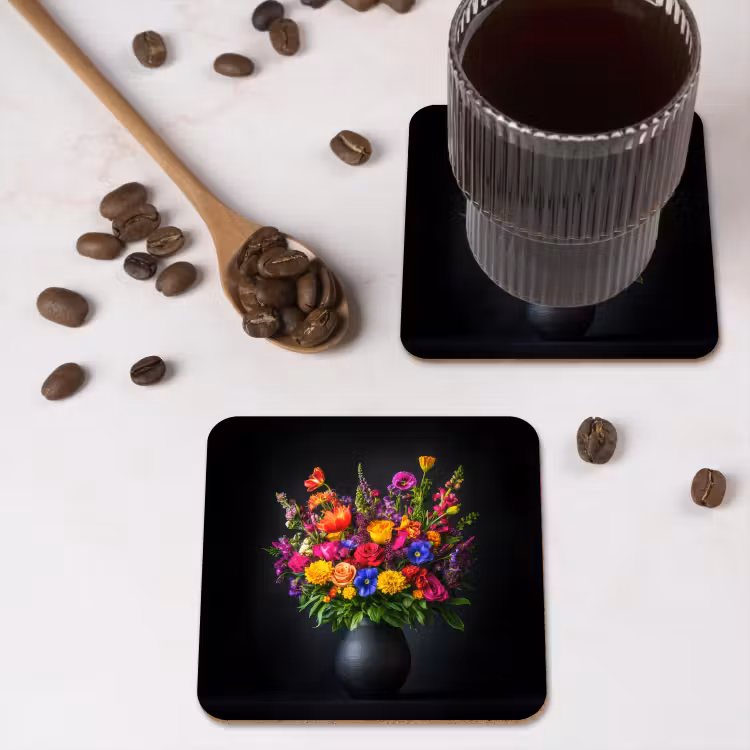 Onderzetter - Felgekleurd - Bloemen - Vaas — 4