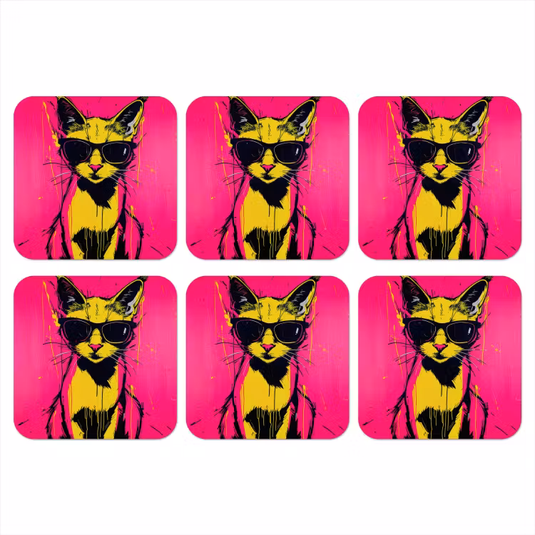 Onderzetter​ - Kat - Art - Zonnebril - Roze — 1
