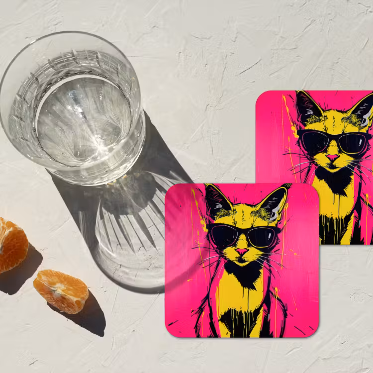 Onderzetter​ - Kat - Art - Zonnebril - Roze — 3