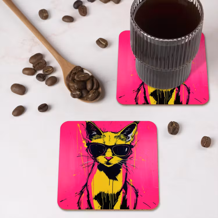 Onderzetter​ - Kat - Art - Zonnebril - Roze — 4