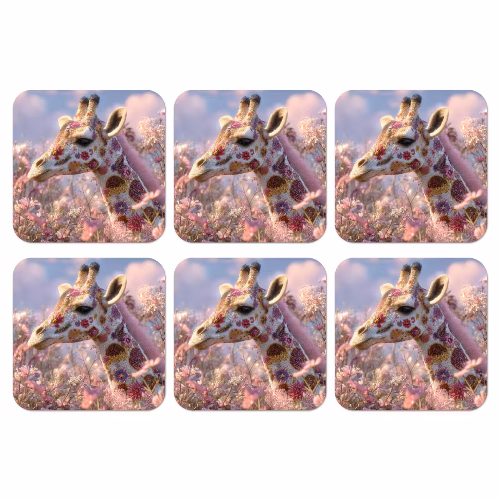 Onderzetter - Giraffe - Bloemen - Roze — 1