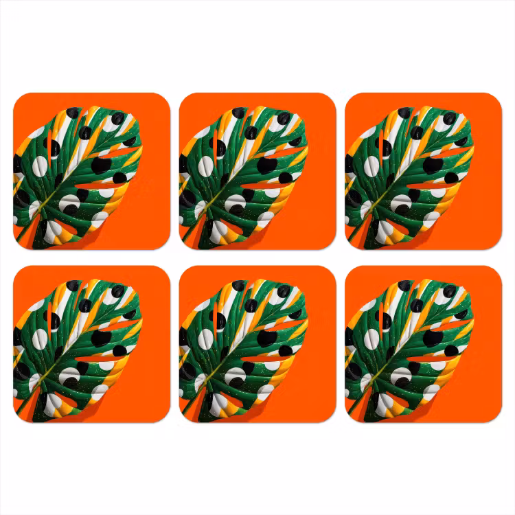 Onderzetter - Blad - Oranje - Stippen - Kleurrijk — 1
