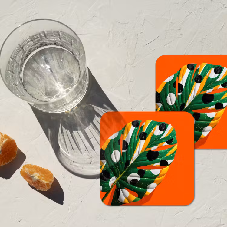 Onderzetter - Blad - Oranje - Stippen - Kleurrijk — 3