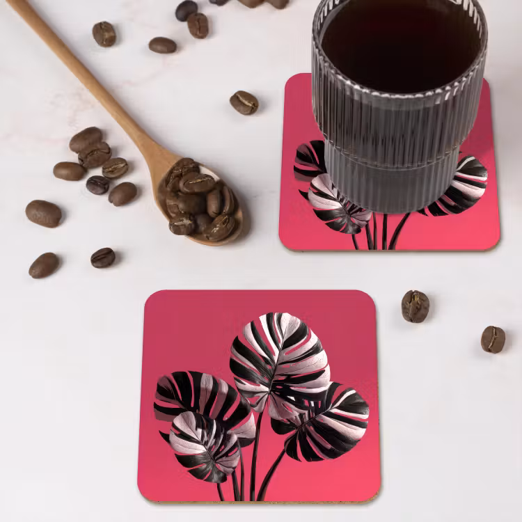 Onderzetter - Bladeren - Rond - Roze — 4