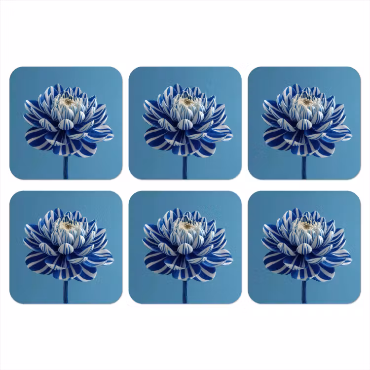 Onderzetter - Bloem - Blauw - Bloemblaadjes - Streepjes — 1