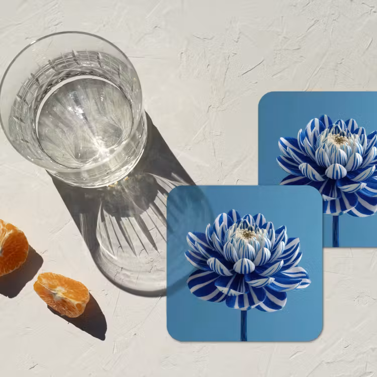 Onderzetter - Bloem - Blauw - Bloemblaadjes - Streepjes — 3