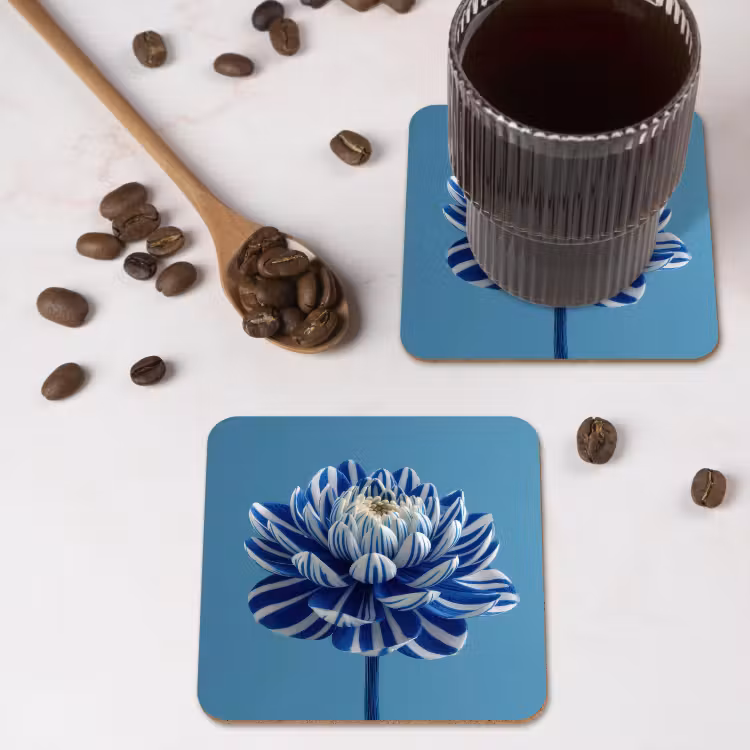 Onderzetter - Bloem - Blauw - Bloemblaadjes - Streepjes — 4