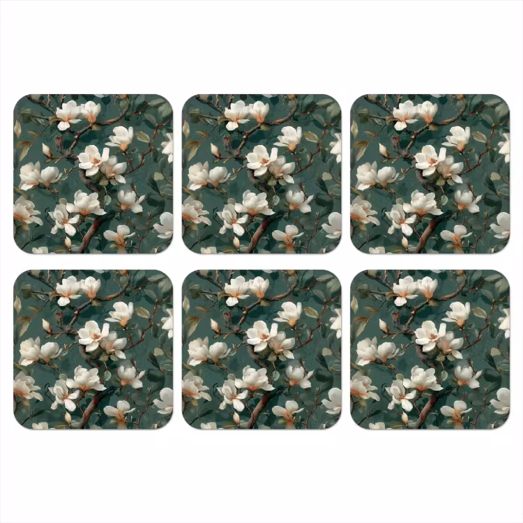 Onderzetter - Bloemen - Takken - Wit - Klassiek — 1