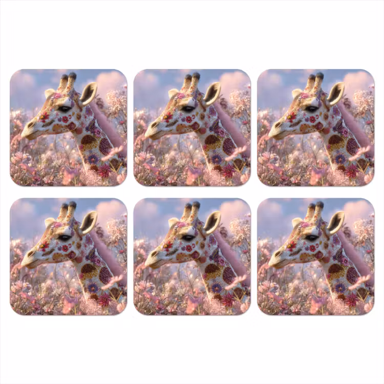 Onderzetter - Giraffe - Bloemen - Roze — 1