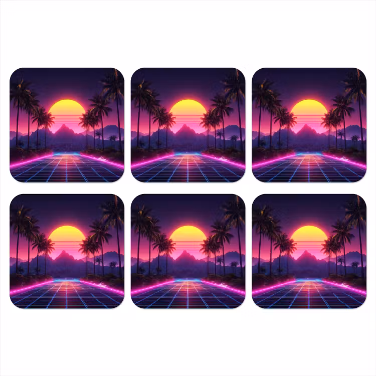 Onderzetter - Horizon - Palmbomen - Bergen - Geel — 1