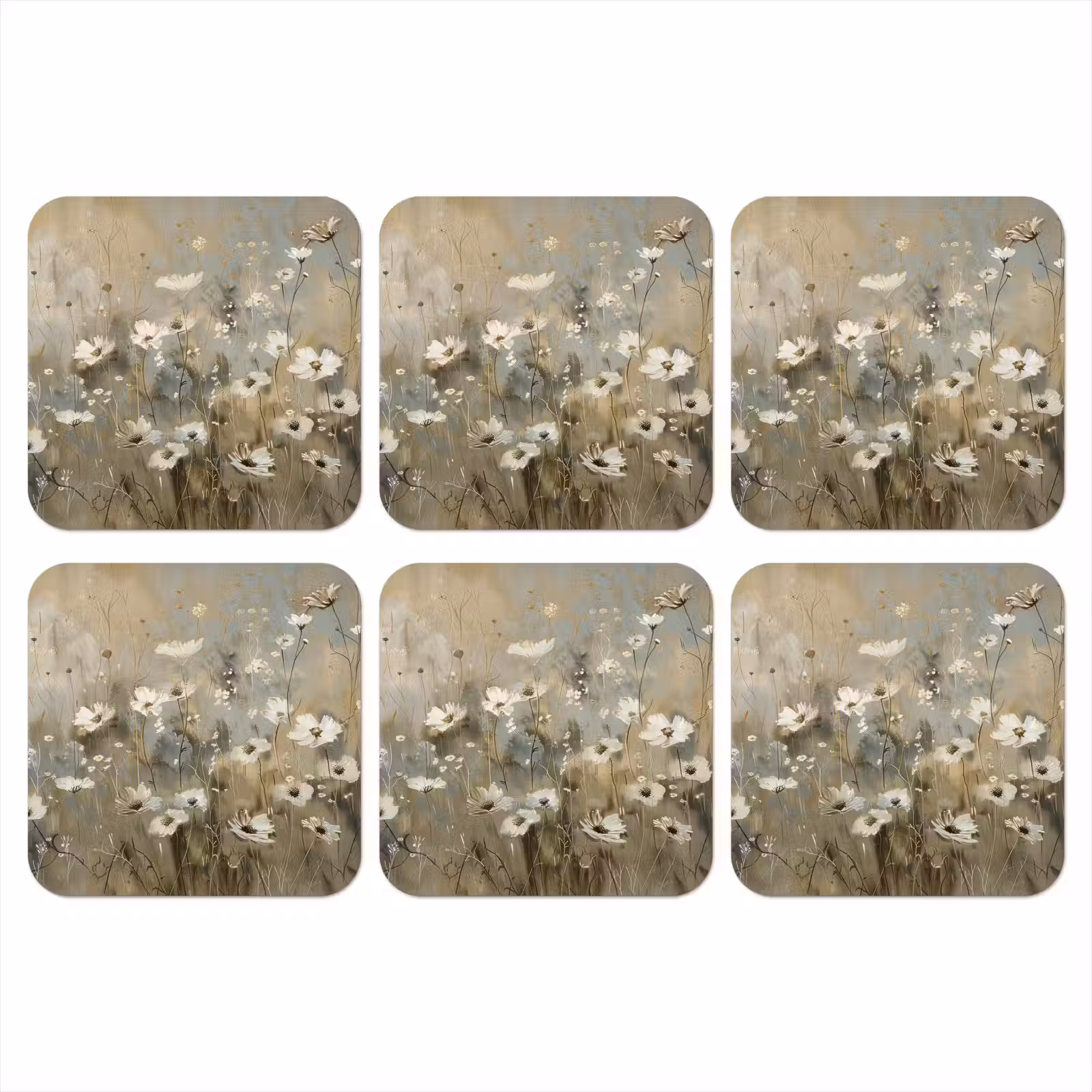 Onderzetter - Bloemen - Wit - Natuur - Grijs - Modern — 1