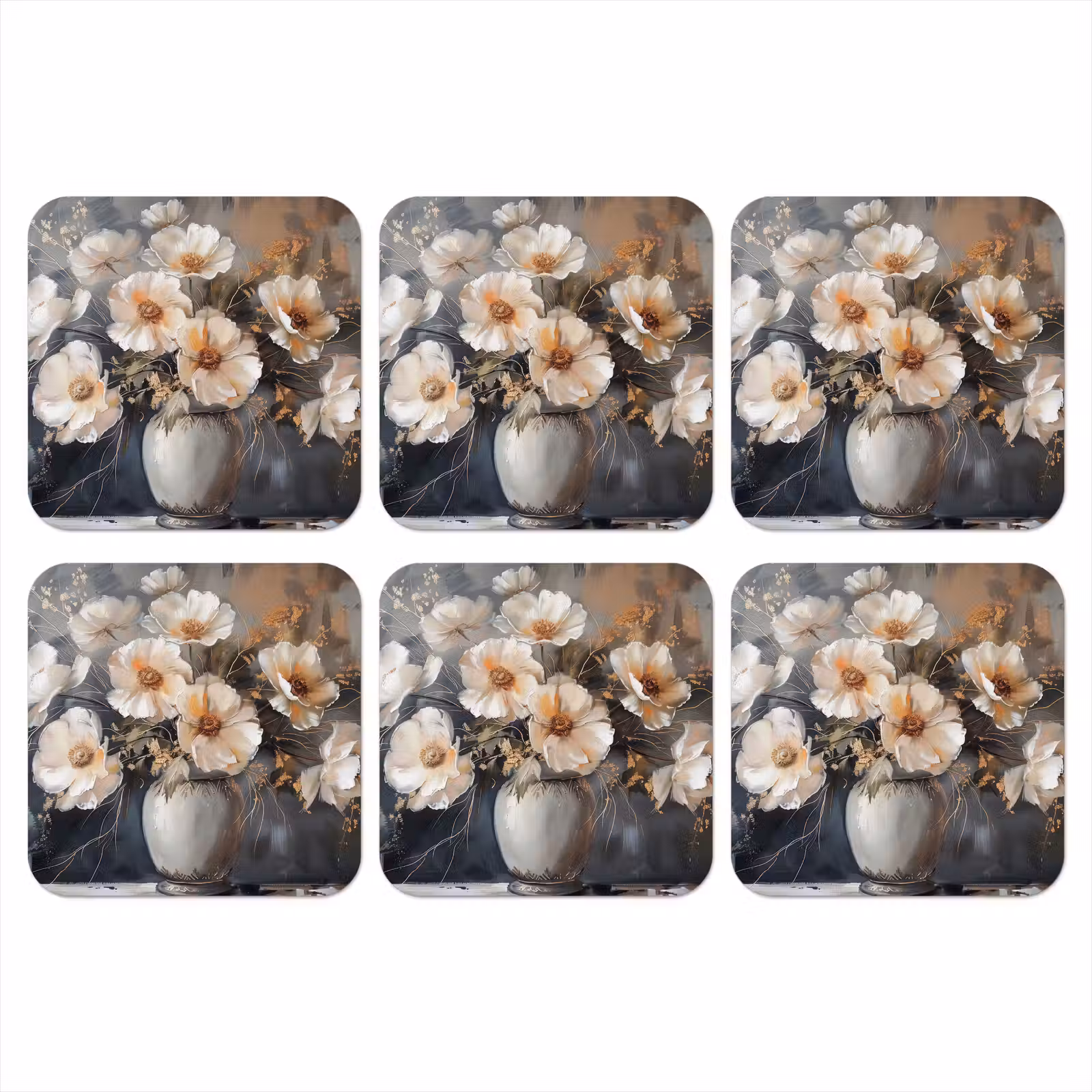 Onderzetter - Bloemen - Wit - Vaas - Modern — 1
