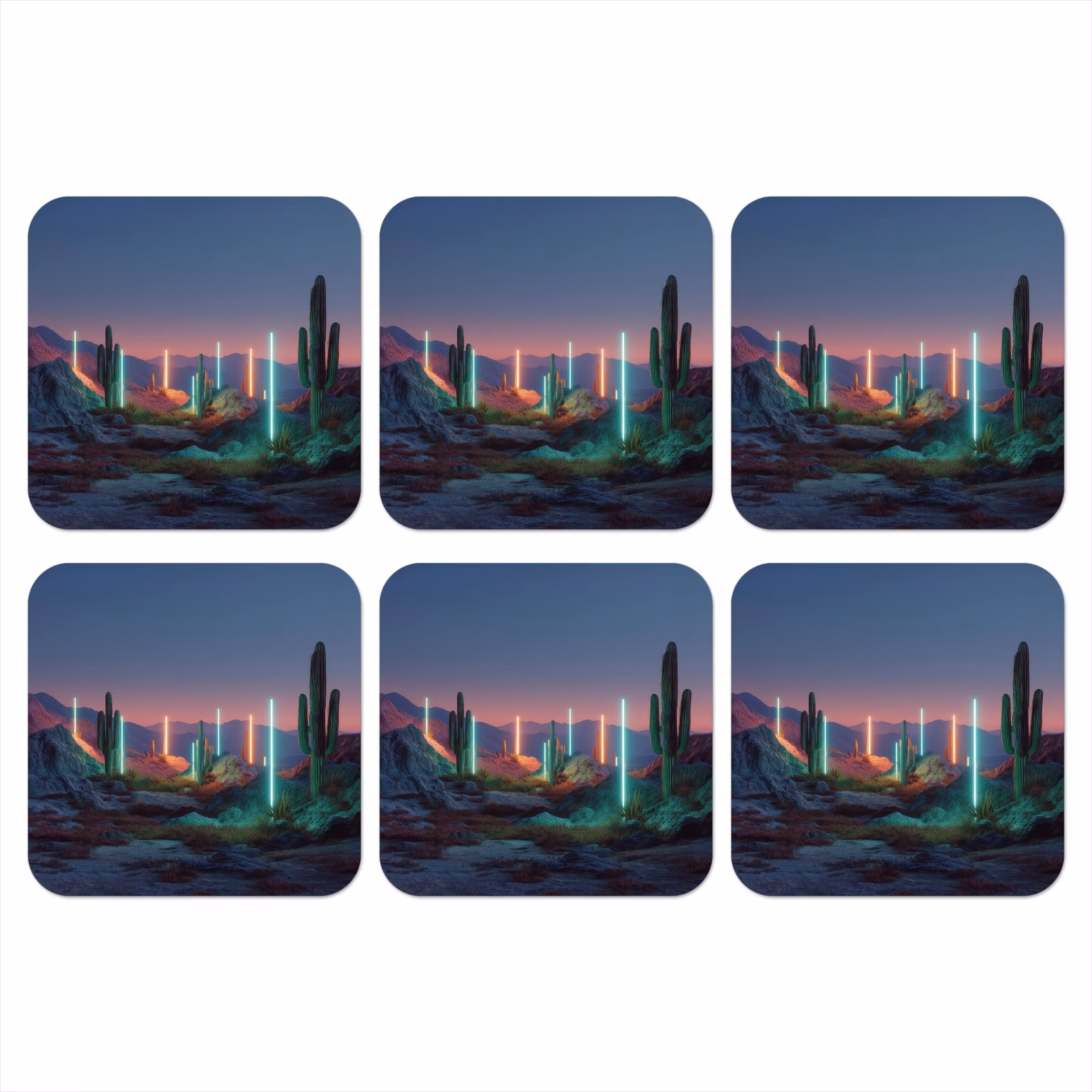 Onderzetter - Cactus - Lichtzuilen - Zonsondergang — 1