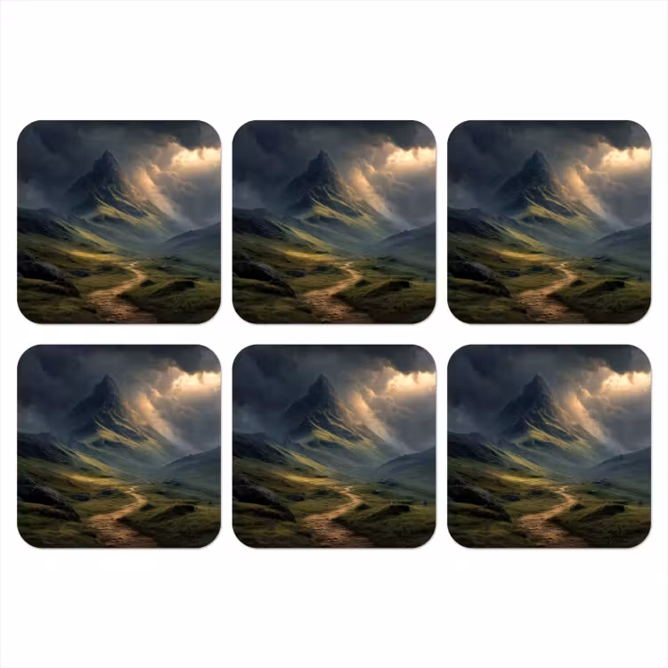 Onderzetter - Bergen - Kronkelpad - Groen - Wolken — 1