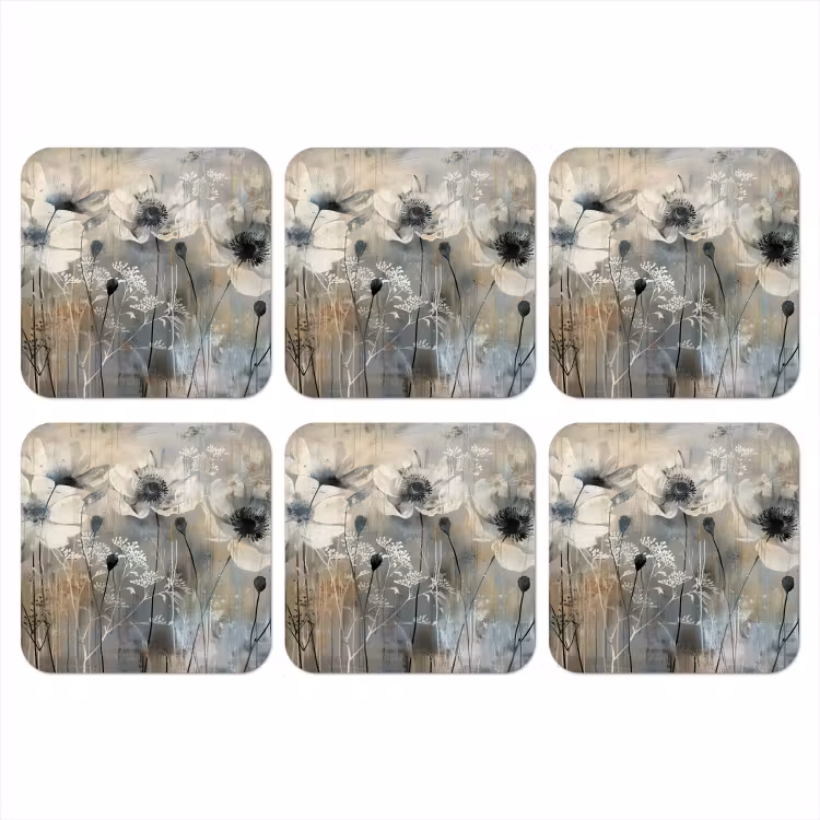 Onderzetter - Bloemen - Planten - Grijs - Abstract — 1