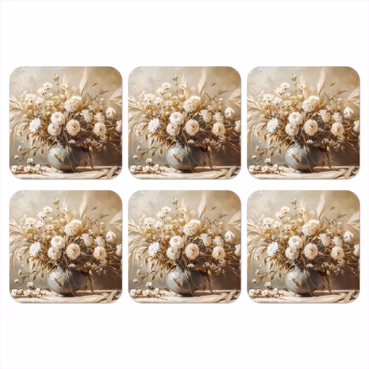 Onderzetter - Bloemen - Vaas - Stilleven - Beige — 1
