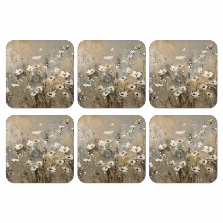 Onderzetter - Bloemen - Wit - Natuur - Grijs - Modern — 1