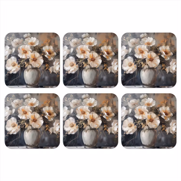 Onderzetter - Bloemen - Wit - Vaas - Modern — 1