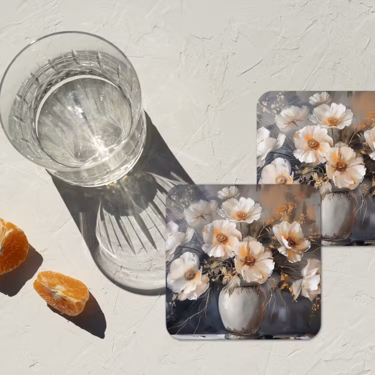 Onderzetter - Bloemen - Wit - Vaas - Modern — 3