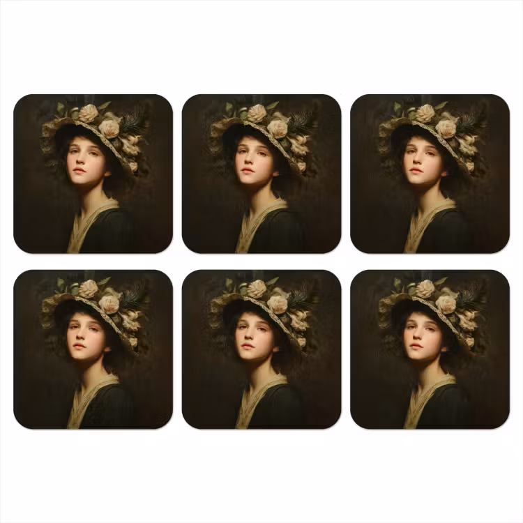 Onderzetter - Bloemenhoed - Portret - Vrouw — 1