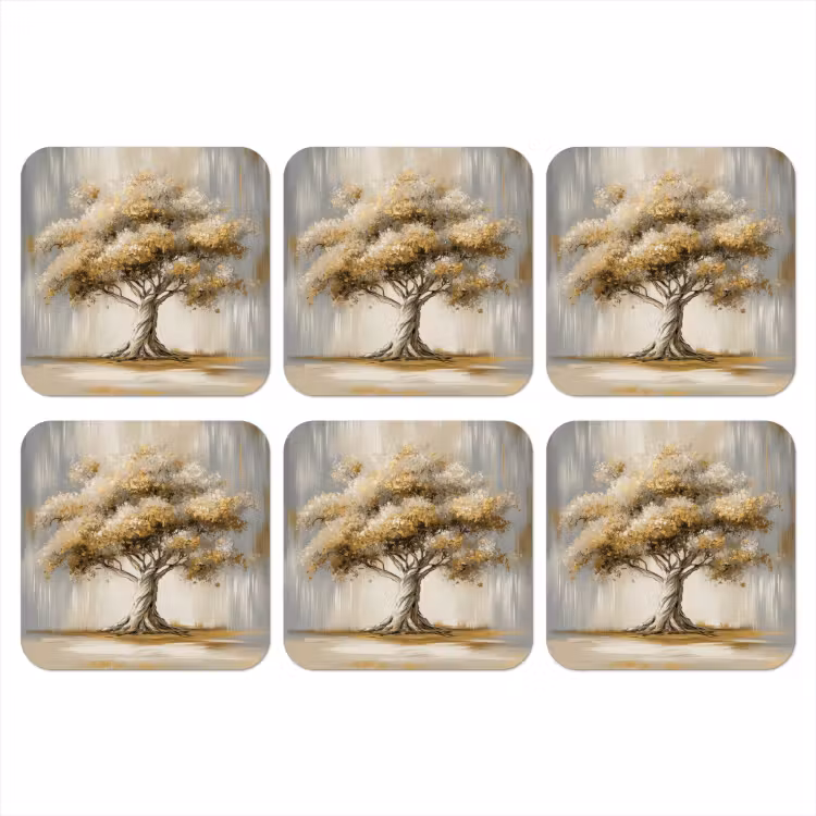 Onderzetter - Boom - Bladeren - Abstract - Wit — 1