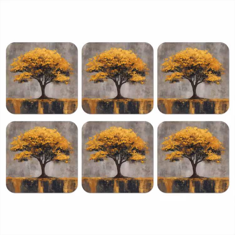 Onderzetter - Boom - Bladeren - Goud - Abstract — 1
