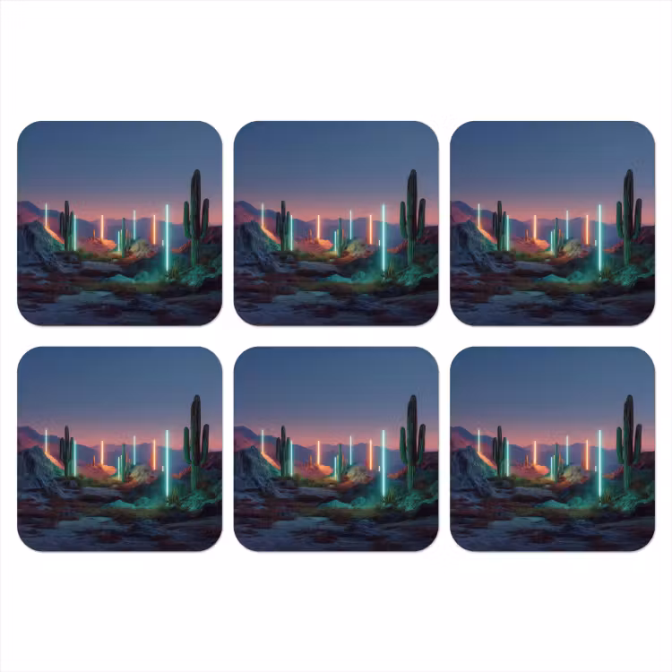 Onderzetter - Cactus - Lichtzuilen - Zonsondergang — 1