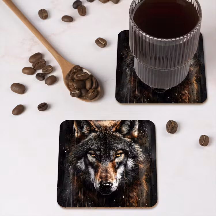 Onderzetter - Dieren - Wolf - Portret - Zwart - Bruin — 4