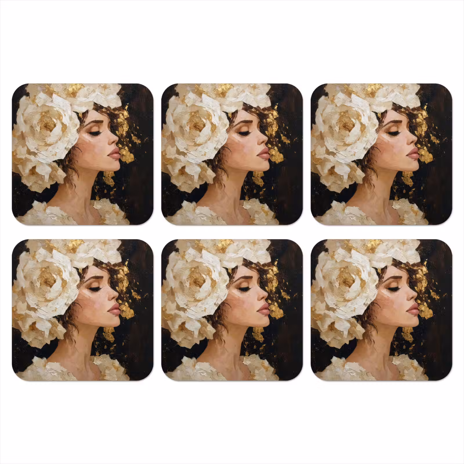 Onderzetter - Abstract - Vrouw - Bloemen - Wit — 1