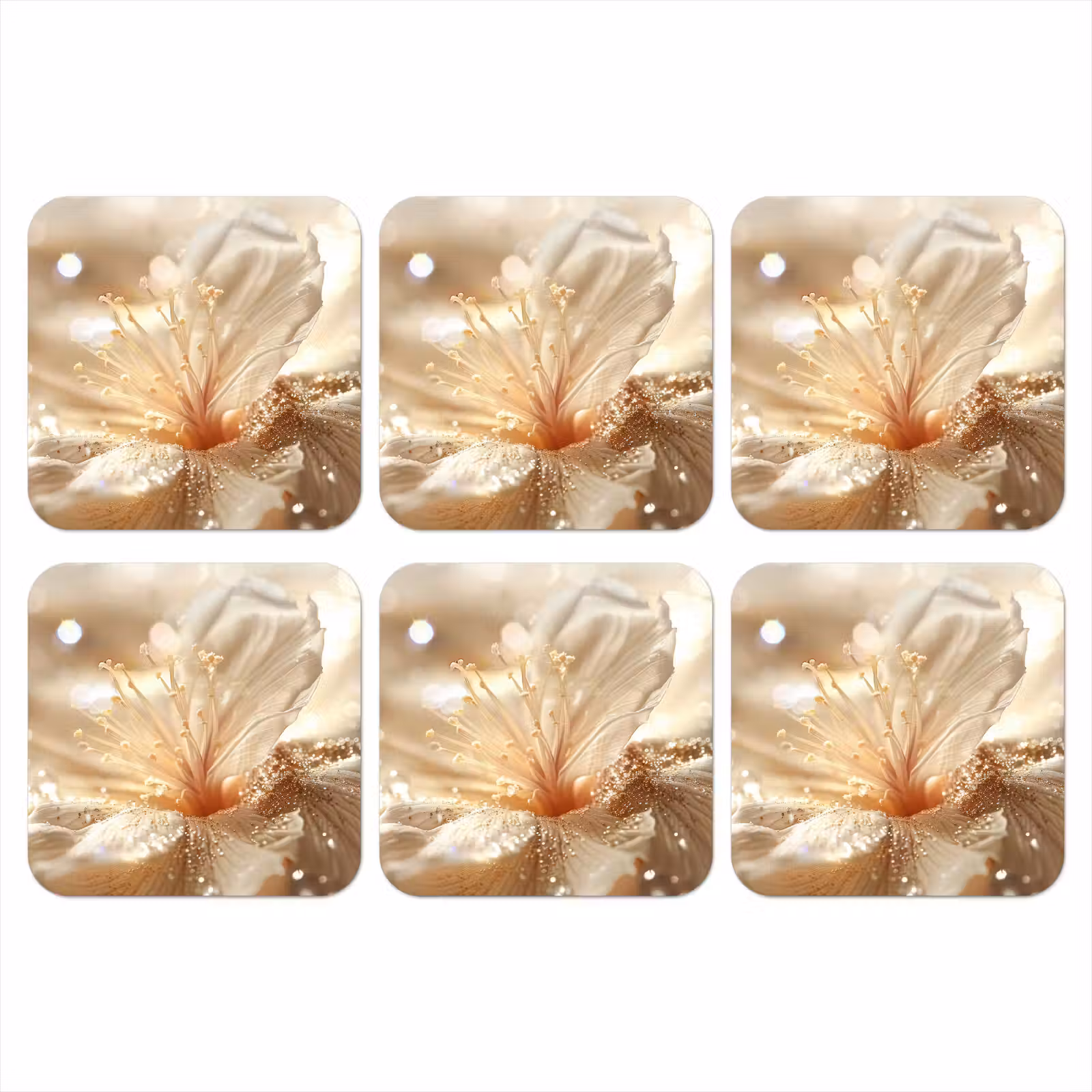 Onderzetter - Bloem - Wit - Glitter - Goud - Modern — 1