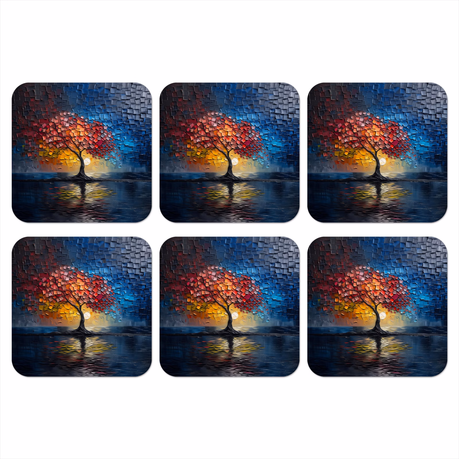 Onderzetter - Boom - Blauw - Bladeren - Vakken — 1