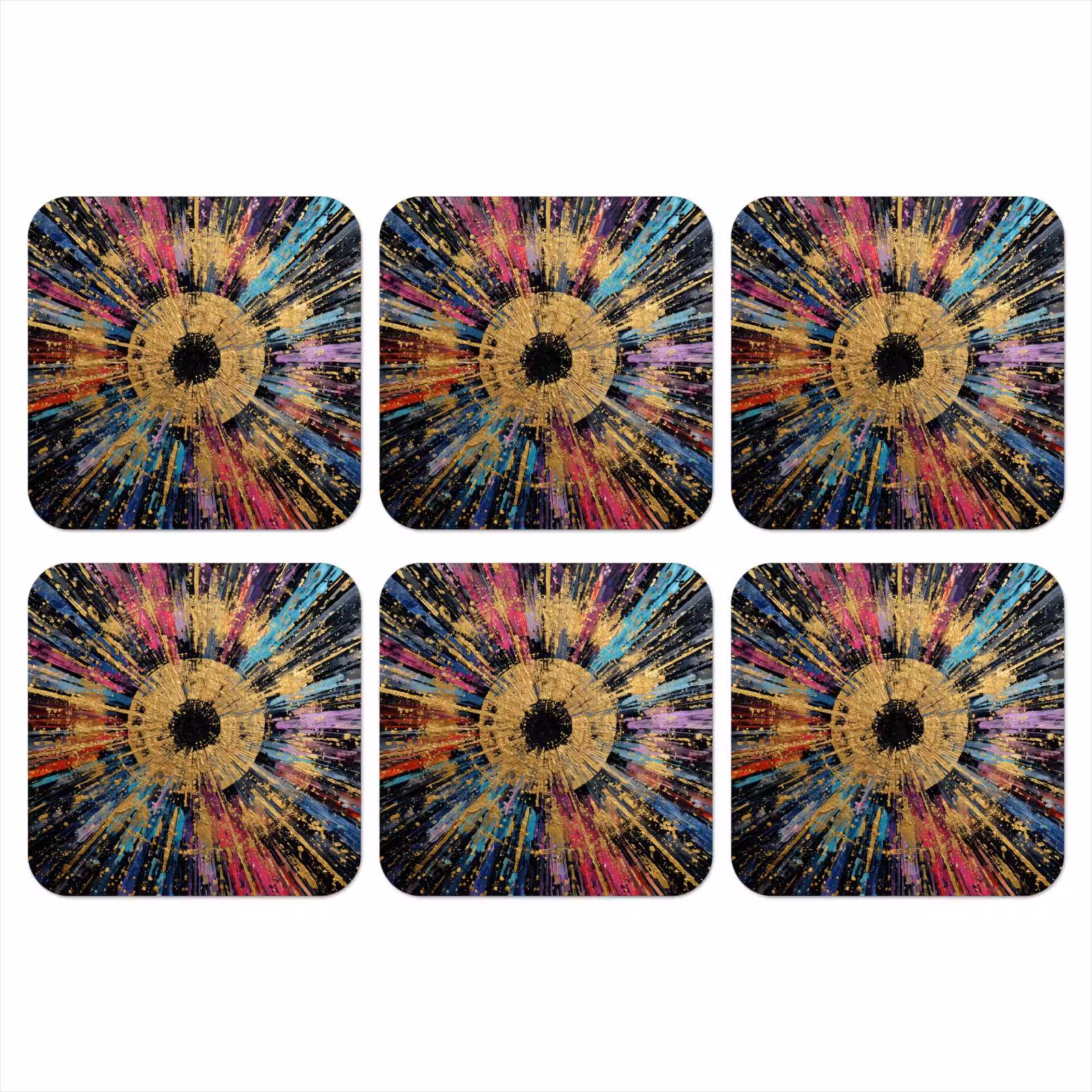 Onderzetter - Explosie - Goud - Kleurrijk - Abstract — 1