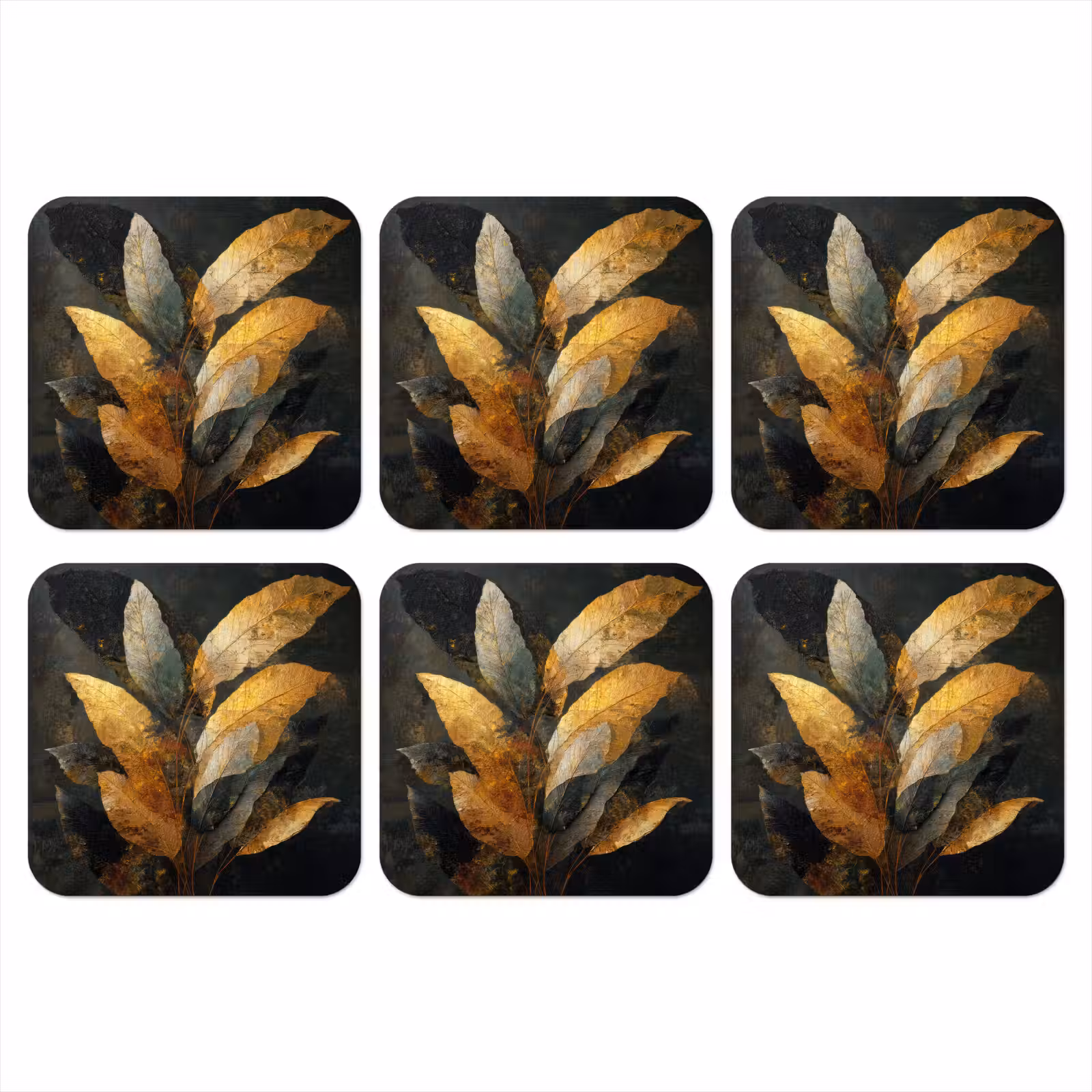 Onderzetter - Gouden Bladcompositie – Botanische Luxe — 1