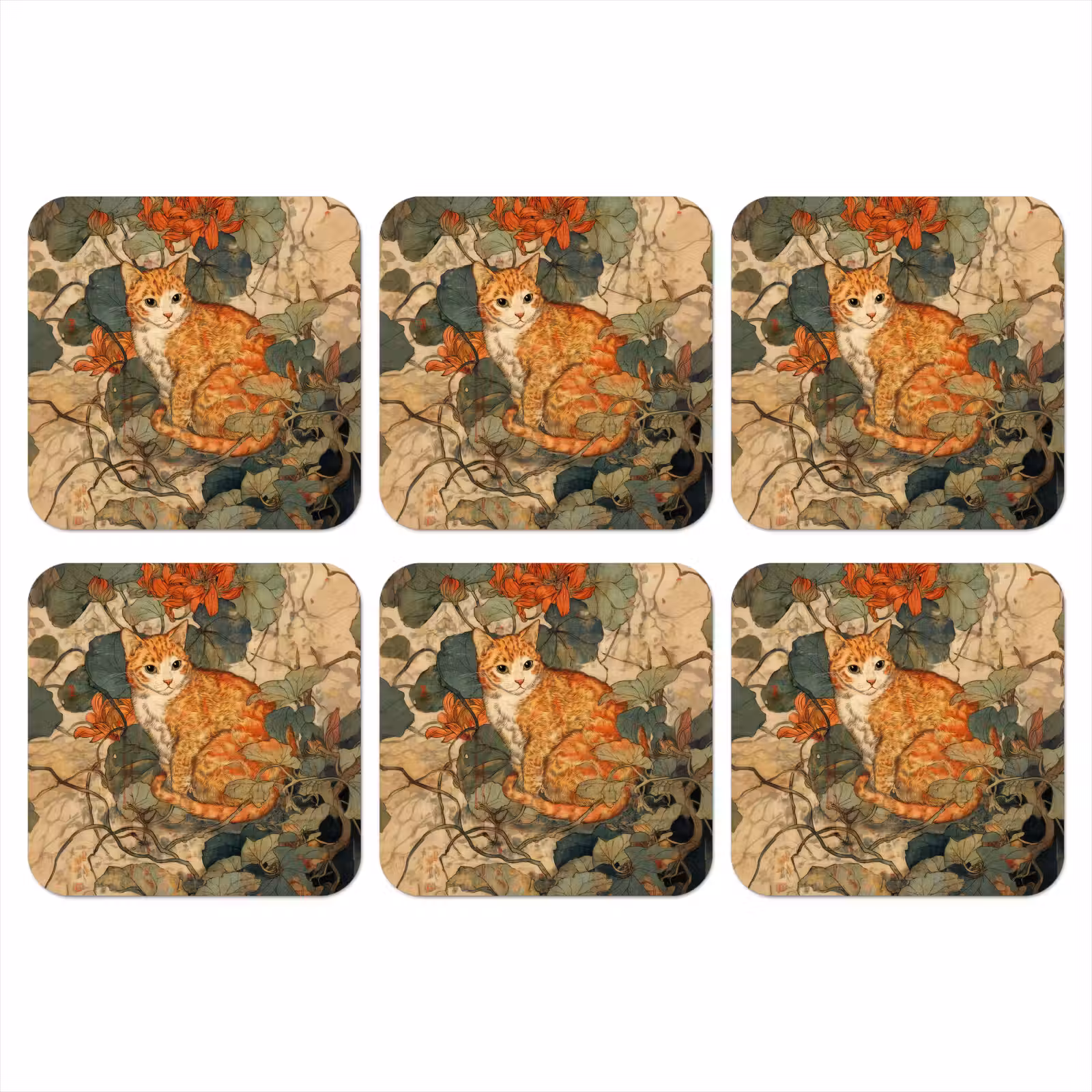 Onderzetter - Kat - Sierlijk - Bloemen — 1