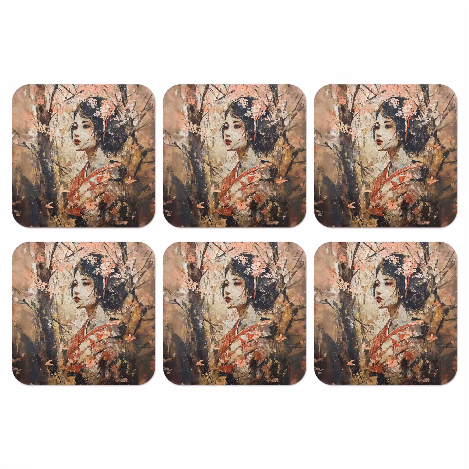 Onderzetter - Kimono - Vrouw - kersenbomen — 1