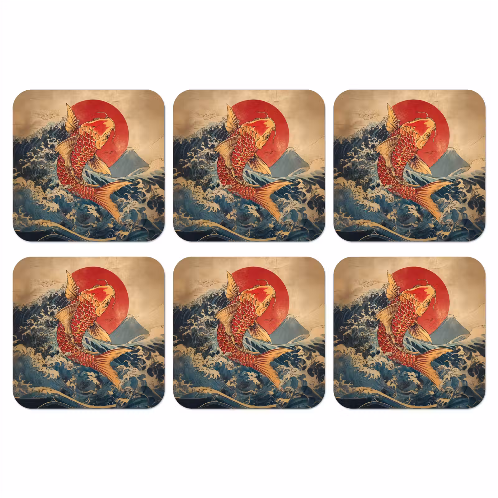 Onderzetter - Koi - Zee - Golven - Zon — 1